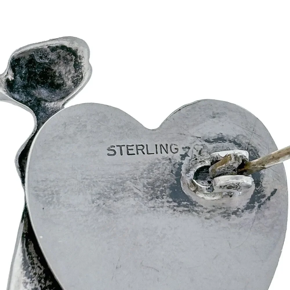 Vintage Sterling Silver 925 Dutch Boy Girl Kissing Double Heart Pin Brooch